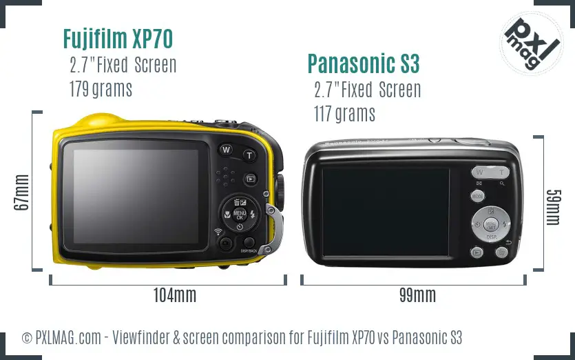 Fujifilm XP70 vs Panasonic S3 Screen and Viewfinder comparison