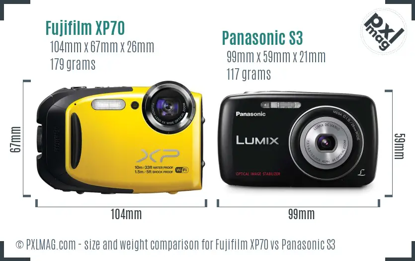 Fujifilm XP70 vs Panasonic S3 size comparison