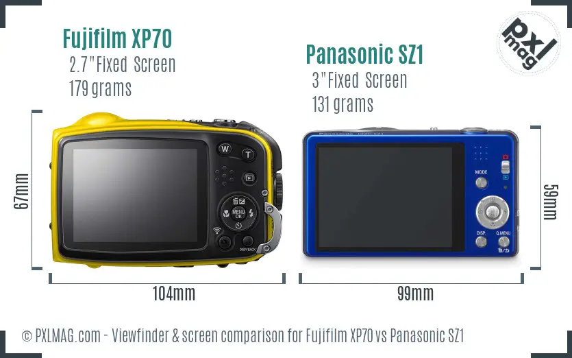 Fujifilm XP70 vs Panasonic SZ1 Screen and Viewfinder comparison