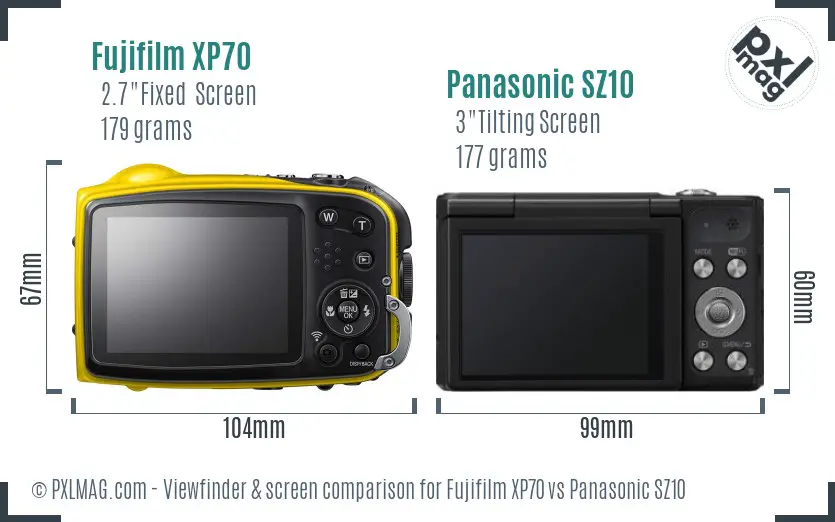 Fujifilm XP70 vs Panasonic SZ10 Screen and Viewfinder comparison