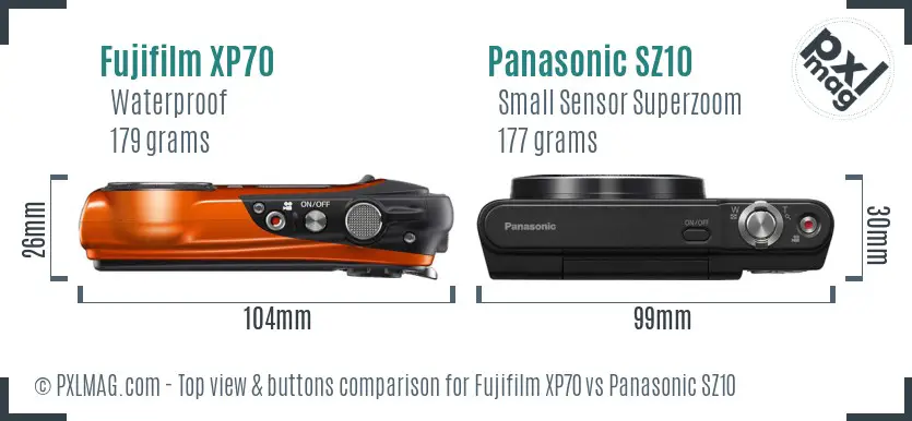 Fujifilm XP70 vs Panasonic SZ10 top view buttons comparison