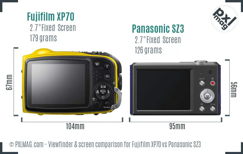 Fujifilm XP70 vs Panasonic SZ3 Screen and Viewfinder comparison