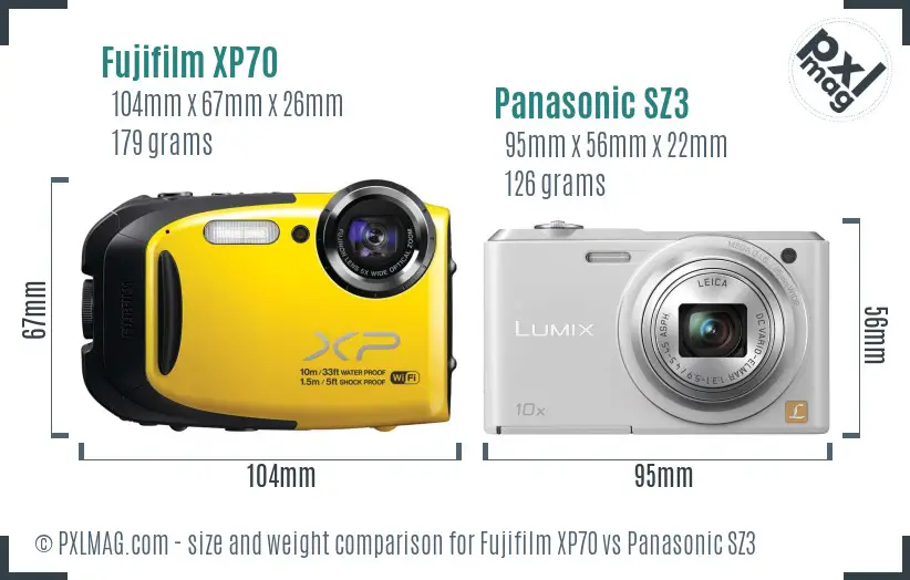 Fujifilm XP70 vs Panasonic SZ3 size comparison