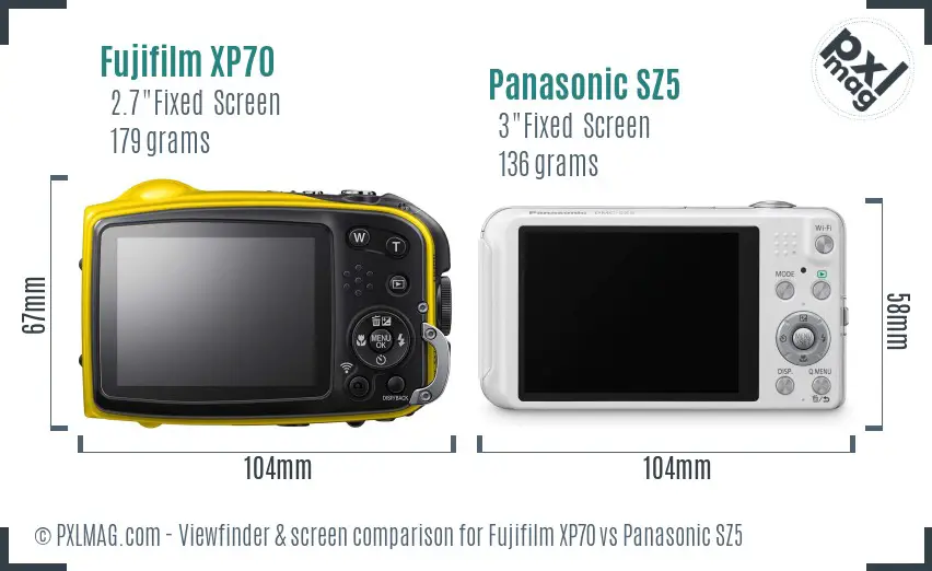 Fujifilm XP70 vs Panasonic SZ5 Screen and Viewfinder comparison