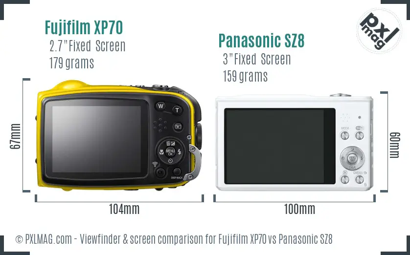 Fujifilm XP70 vs Panasonic SZ8 Screen and Viewfinder comparison