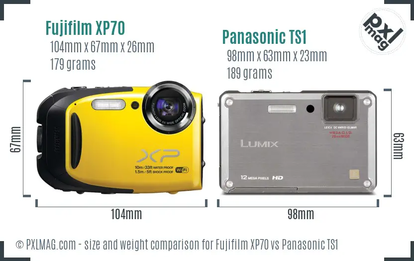 Fujifilm XP70 vs Panasonic TS1 size comparison
