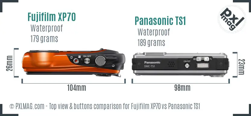 Fujifilm XP70 vs Panasonic TS1 top view buttons comparison