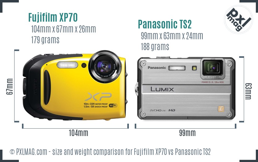 Fujifilm XP70 vs Panasonic TS2 size comparison