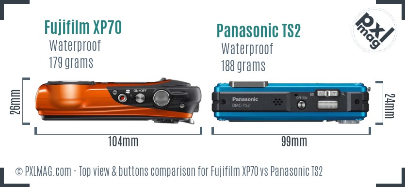 Fujifilm XP70 vs Panasonic TS2 top view buttons comparison