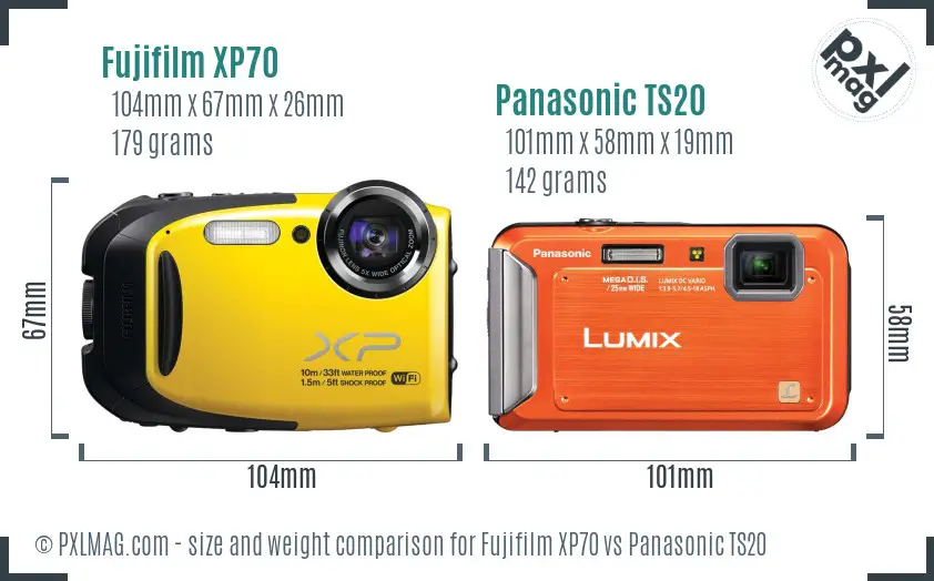 Fujifilm XP70 vs Panasonic TS20 size comparison