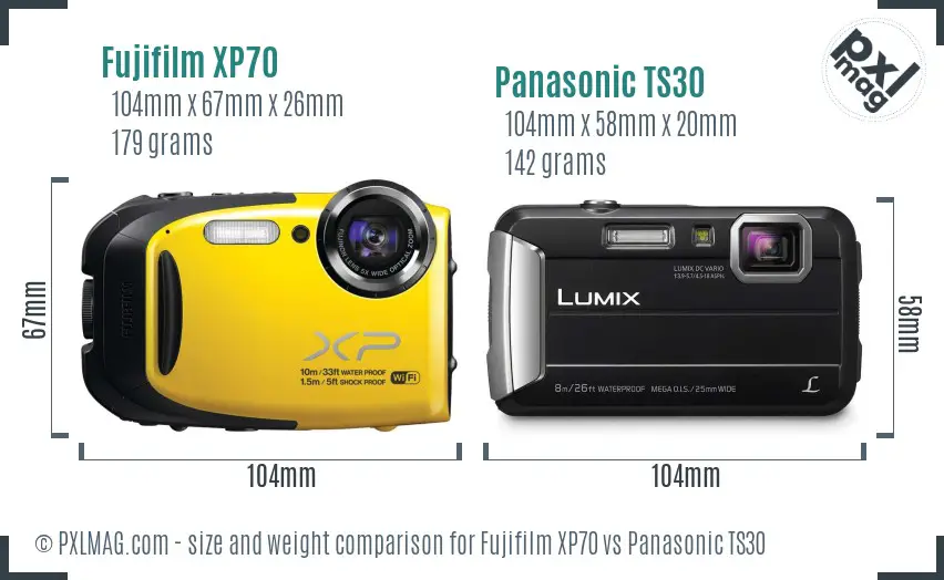 Fujifilm XP70 vs Panasonic TS30 size comparison