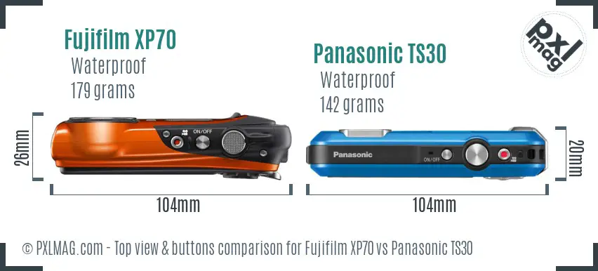 Fujifilm XP70 vs Panasonic TS30 top view buttons comparison