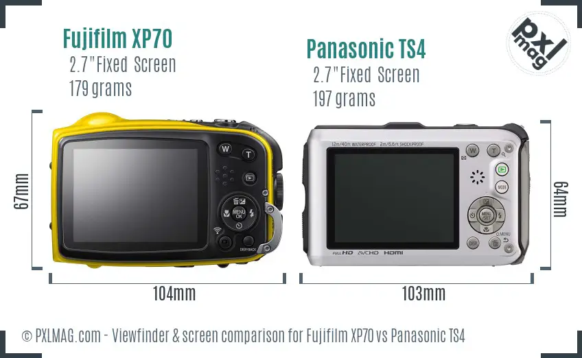 Fujifilm XP70 vs Panasonic TS4 Screen and Viewfinder comparison