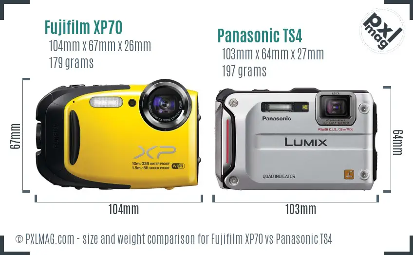 Fujifilm XP70 vs Panasonic TS4 size comparison