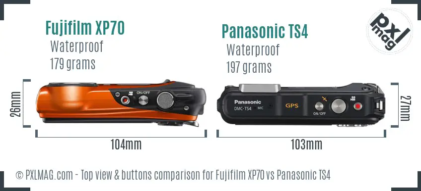 Fujifilm XP70 vs Panasonic TS4 top view buttons comparison