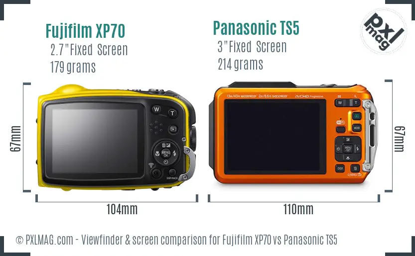 Fujifilm XP70 vs Panasonic TS5 Screen and Viewfinder comparison