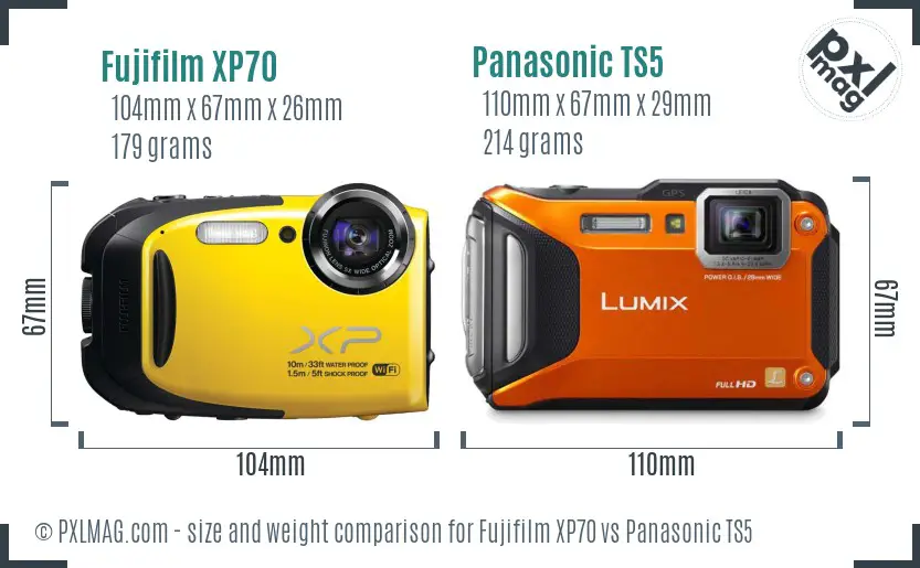 Fujifilm XP70 vs Panasonic TS5 size comparison