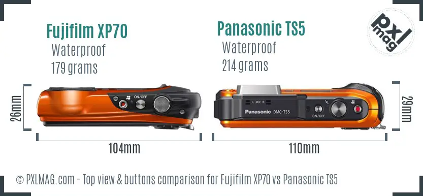 Fujifilm XP70 vs Panasonic TS5 top view buttons comparison