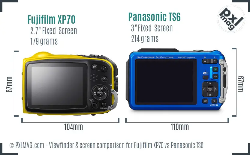 Fujifilm XP70 vs Panasonic TS6 Screen and Viewfinder comparison