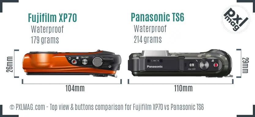 Fujifilm XP70 vs Panasonic TS6 top view buttons comparison