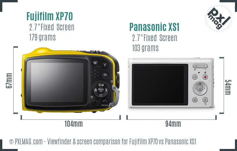 Fujifilm XP70 vs Panasonic XS1 Screen and Viewfinder comparison