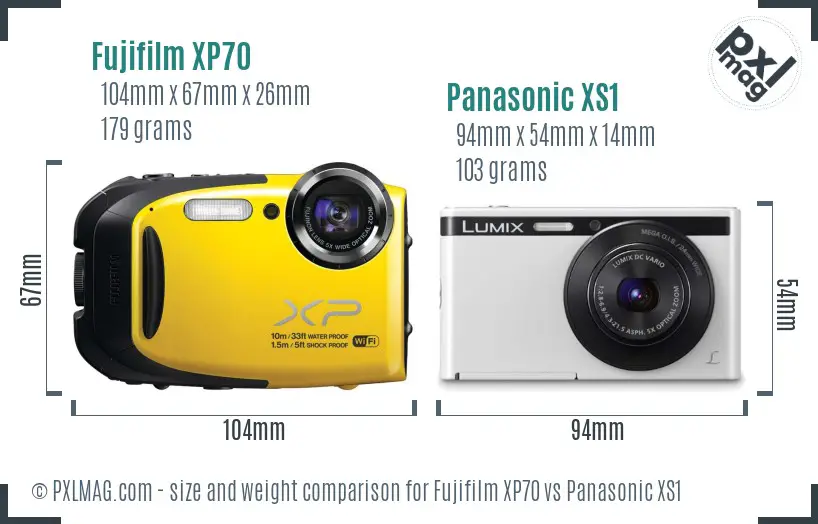 Fujifilm XP70 vs Panasonic XS1 size comparison