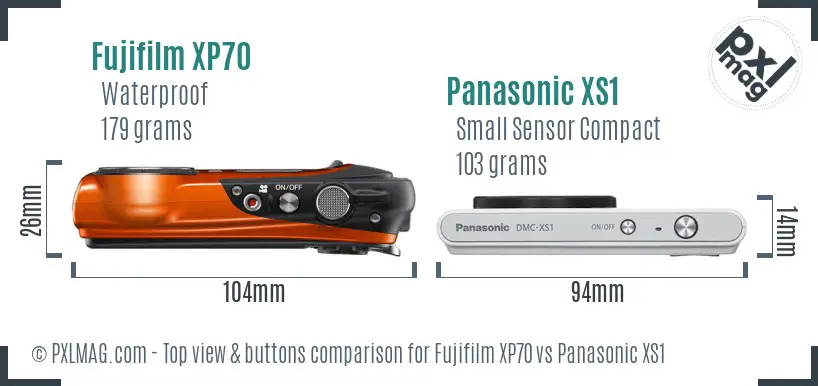 Fujifilm XP70 vs Panasonic XS1 top view buttons comparison