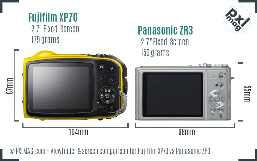Fujifilm XP70 vs Panasonic ZR3 Screen and Viewfinder comparison