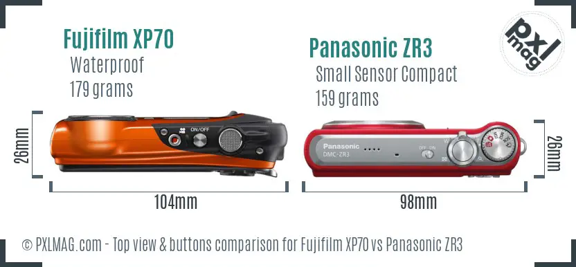 Fujifilm XP70 vs Panasonic ZR3 top view buttons comparison