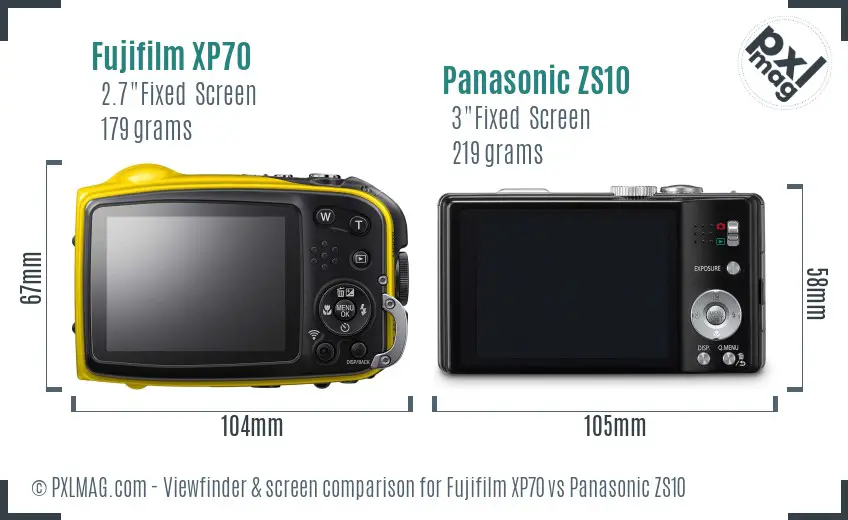 Fujifilm XP70 vs Panasonic ZS10 Screen and Viewfinder comparison