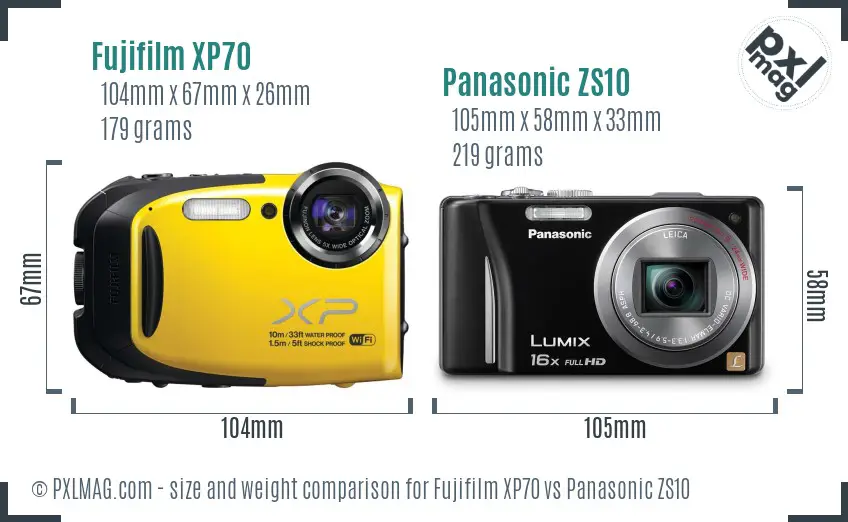 Fujifilm XP70 vs Panasonic ZS10 size comparison