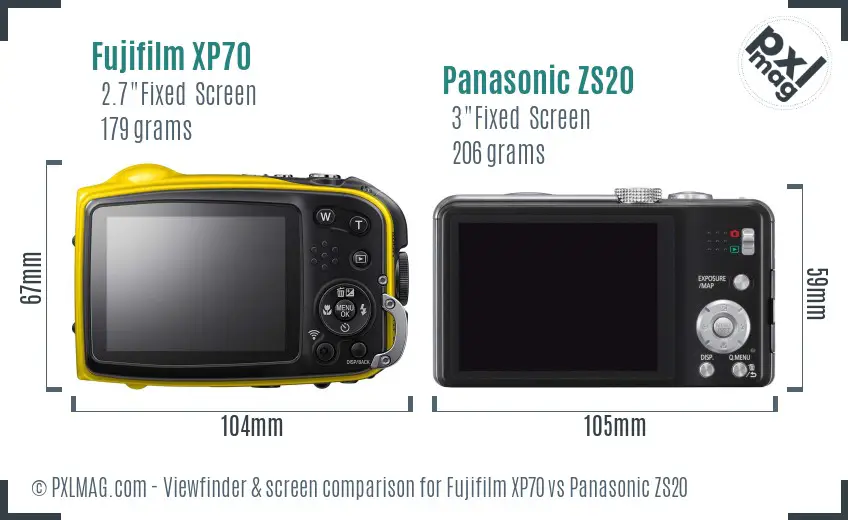 Fujifilm XP70 vs Panasonic ZS20 Screen and Viewfinder comparison