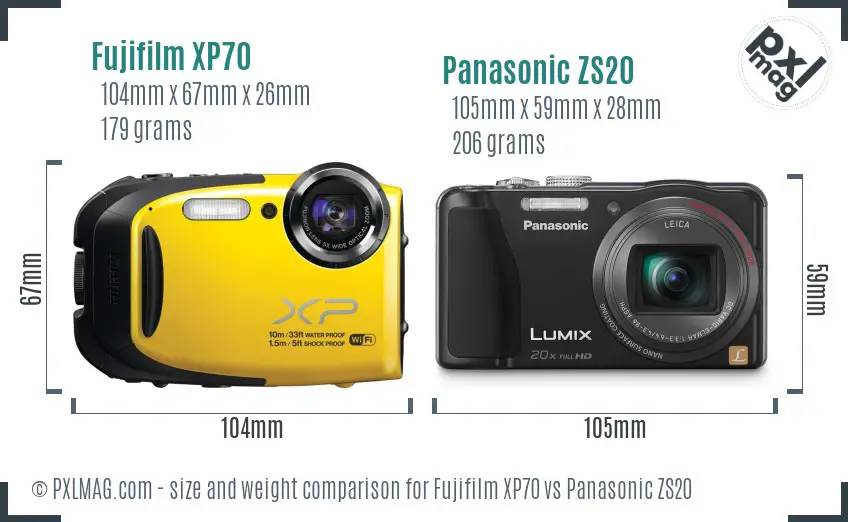 Fujifilm XP70 vs Panasonic ZS20 size comparison