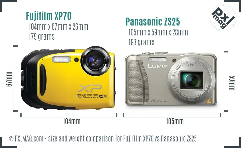 Fujifilm XP70 vs Panasonic ZS25 size comparison Fujifilm XP70 vs Panasonic ZS25 size comparison