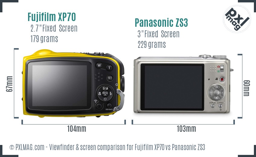 Fujifilm XP70 vs Panasonic ZS3 Screen and Viewfinder comparison