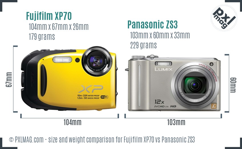 Fujifilm XP70 vs Panasonic ZS3 size comparison Fujifilm XP70 vs Panasonic ZS3 size comparison