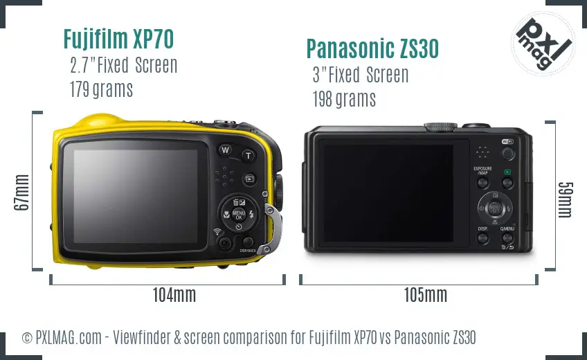 Fujifilm XP70 vs Panasonic ZS30 Screen and Viewfinder comparison