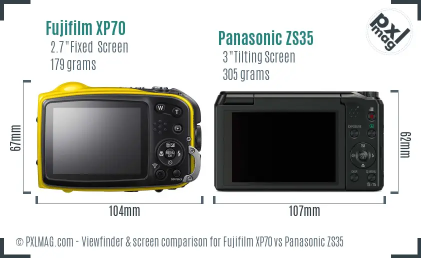 Fujifilm XP70 vs Panasonic ZS35 Screen and Viewfinder comparison