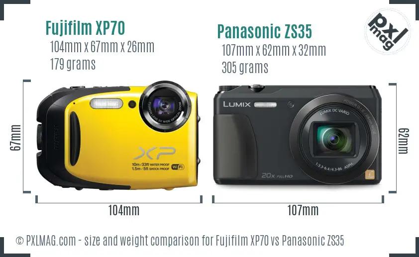 Fujifilm XP70 vs Panasonic ZS35 size comparison
