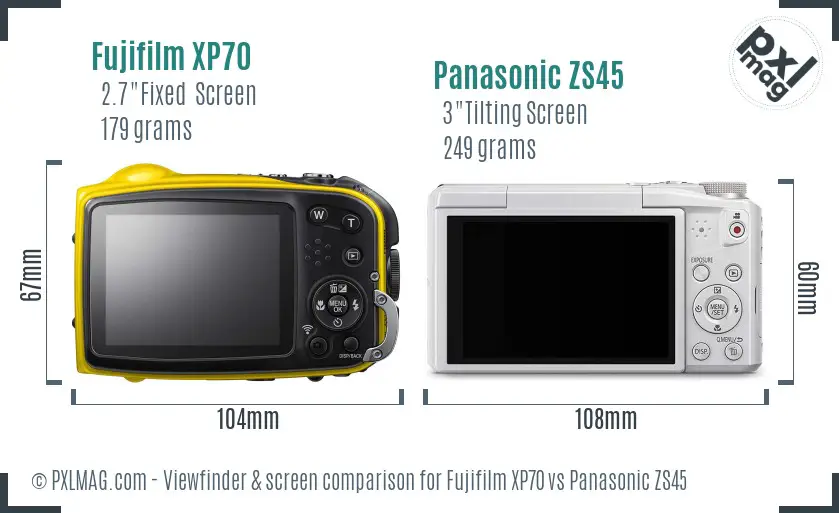 Fujifilm XP70 vs Panasonic ZS45 Screen and Viewfinder comparison