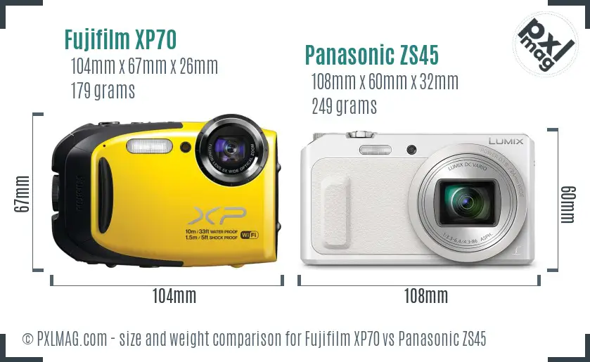 Fujifilm XP70 vs Panasonic ZS45 size comparison
