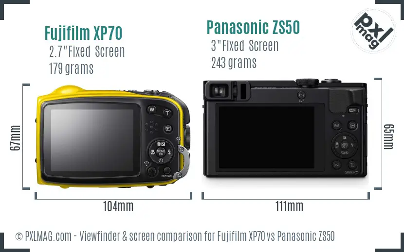 Fujifilm XP70 vs Panasonic ZS50 Screen and Viewfinder comparison