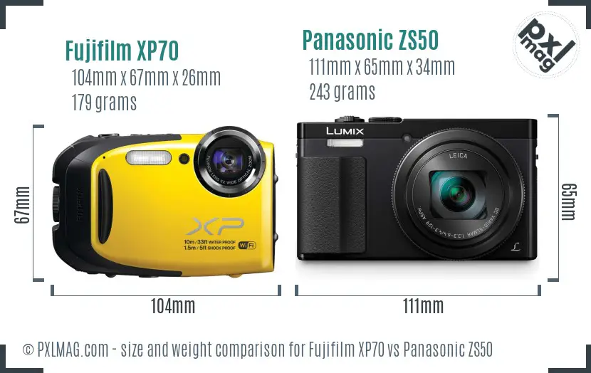 Fujifilm XP70 vs Panasonic ZS50 size comparison