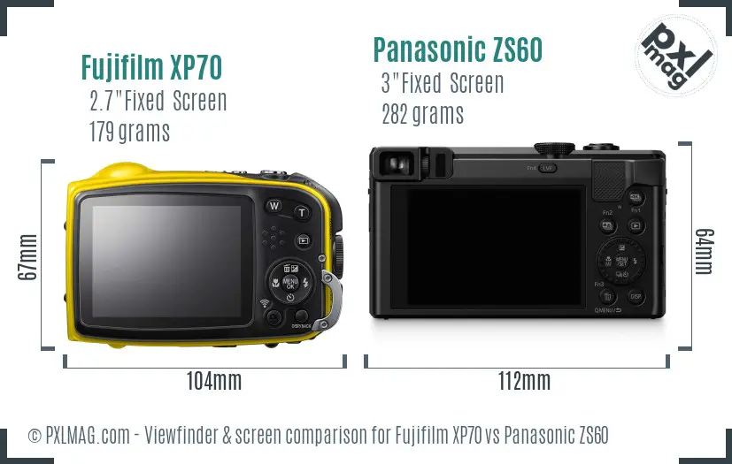 Fujifilm XP70 vs Panasonic ZS60 Screen and Viewfinder comparison Fujifilm XP70 vs Panasonic ZS60 Screen and Viewfinder comparison