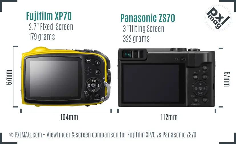 Fujifilm XP70 vs Panasonic ZS70 Screen and Viewfinder comparison