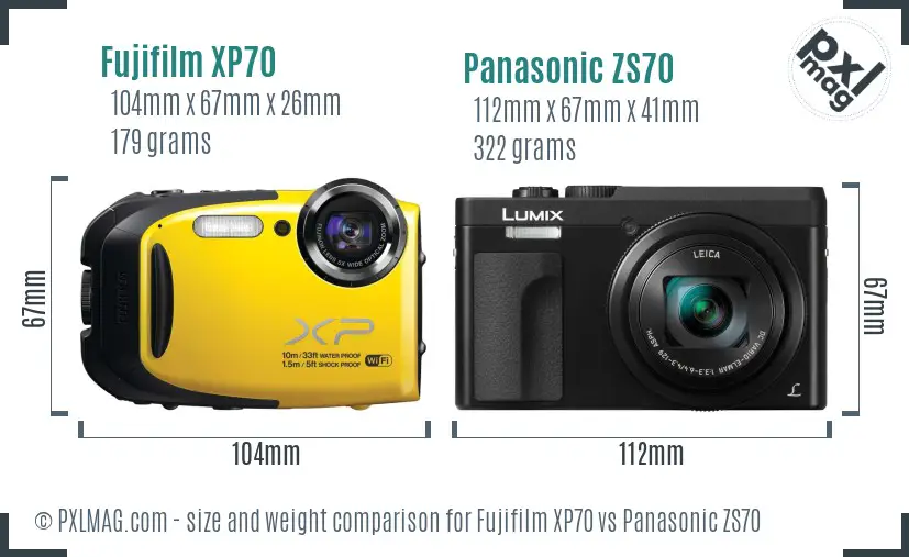 Fujifilm XP70 vs Panasonic ZS70 size comparison