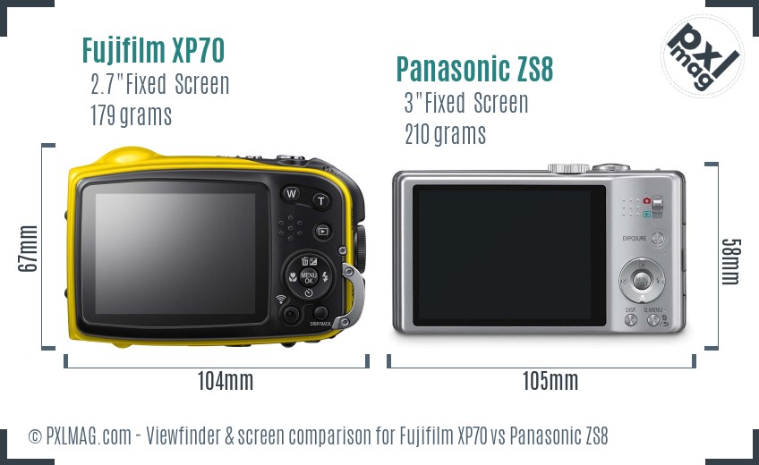 Fujifilm XP70 vs Panasonic ZS8 Screen and Viewfinder comparison