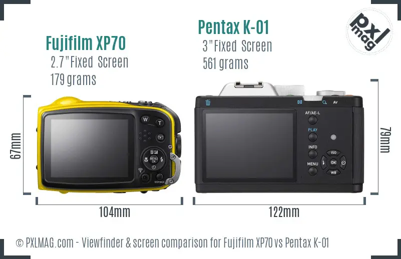 Fujifilm XP70 vs Pentax K-01 Screen and Viewfinder comparison