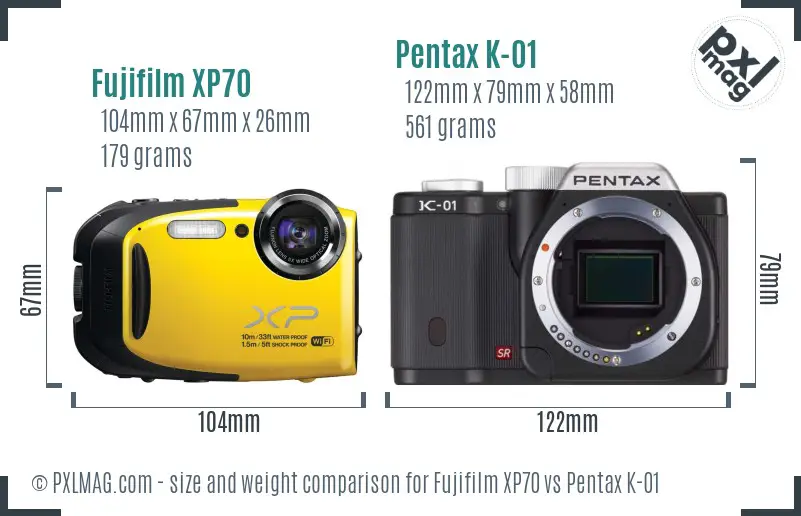 Fujifilm XP70 vs Pentax K-01 size comparison