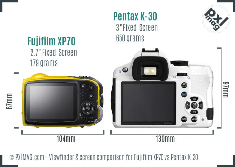 Fujifilm XP70 vs Pentax K-30 Screen and Viewfinder comparison